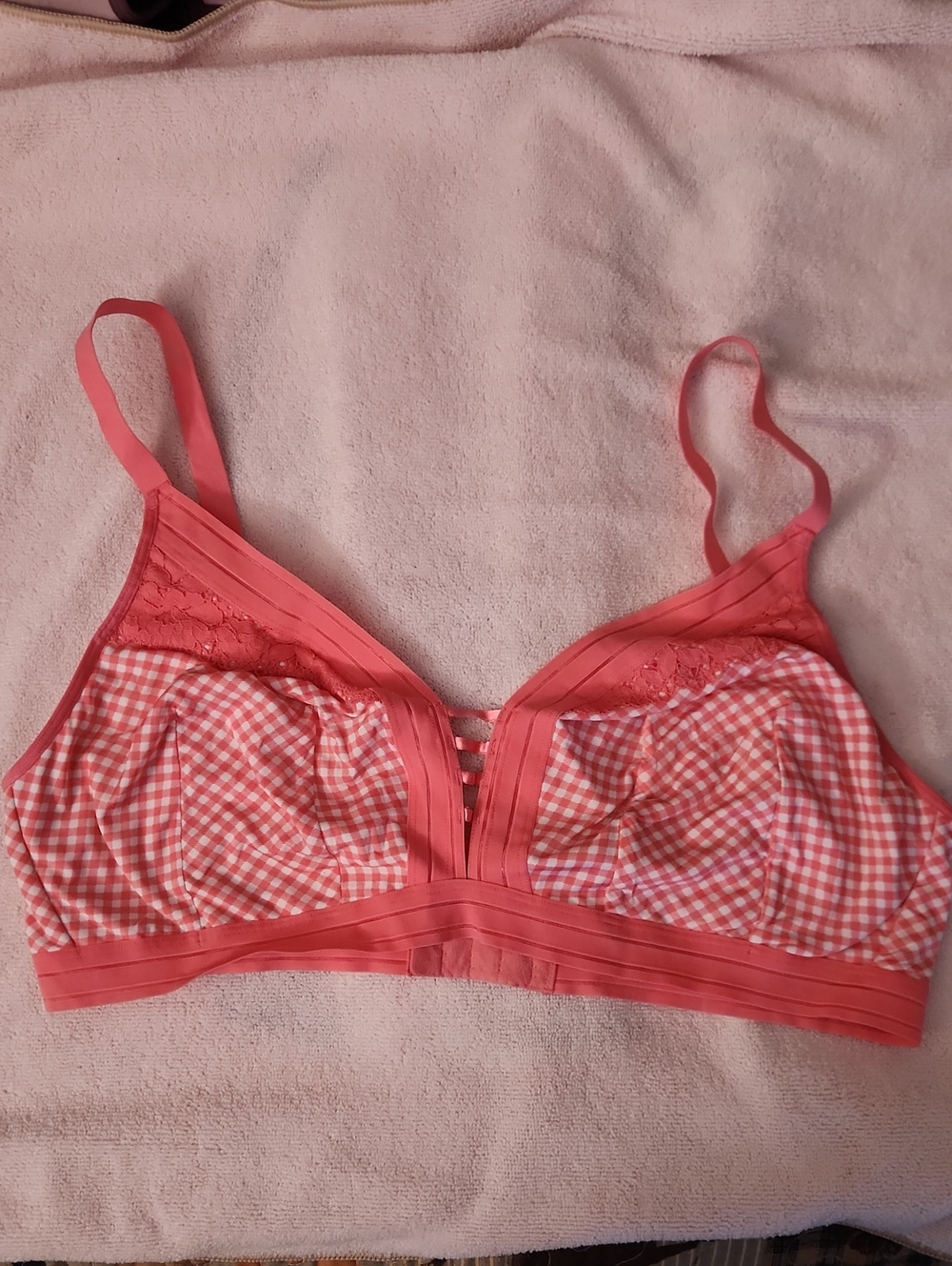 Cacique Coral Pink Gingham Wireless Bralette